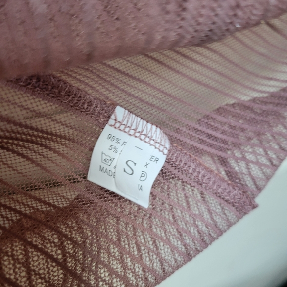 Mauve Sheer Mesh Shimmer Off Shoulder Longsleeve Cutout Front Tie Maxi Dress - Picture 4 of 5